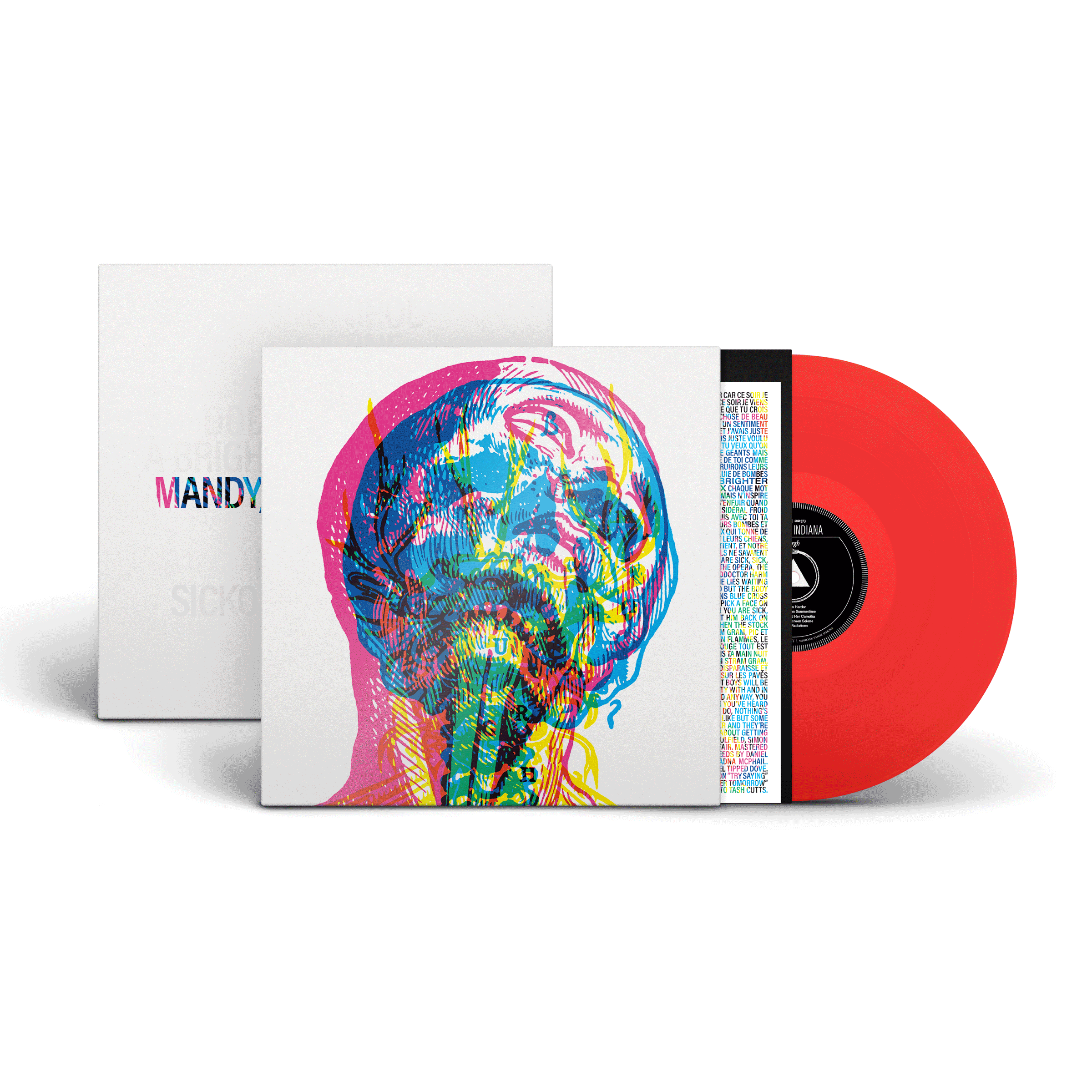 Animated GIF showing URGH packaging cycling between red, blue, and green translucent vinyl