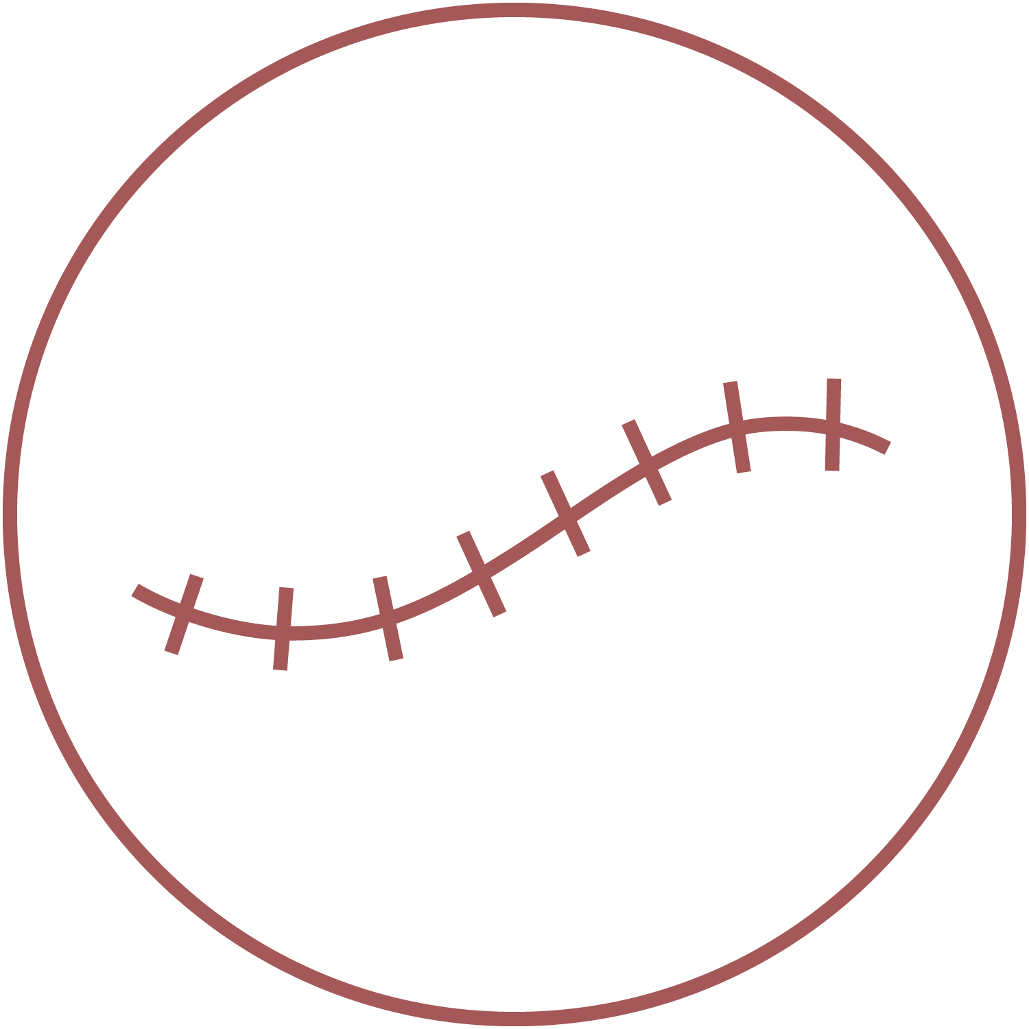 Simple baseball icon with curved stitching