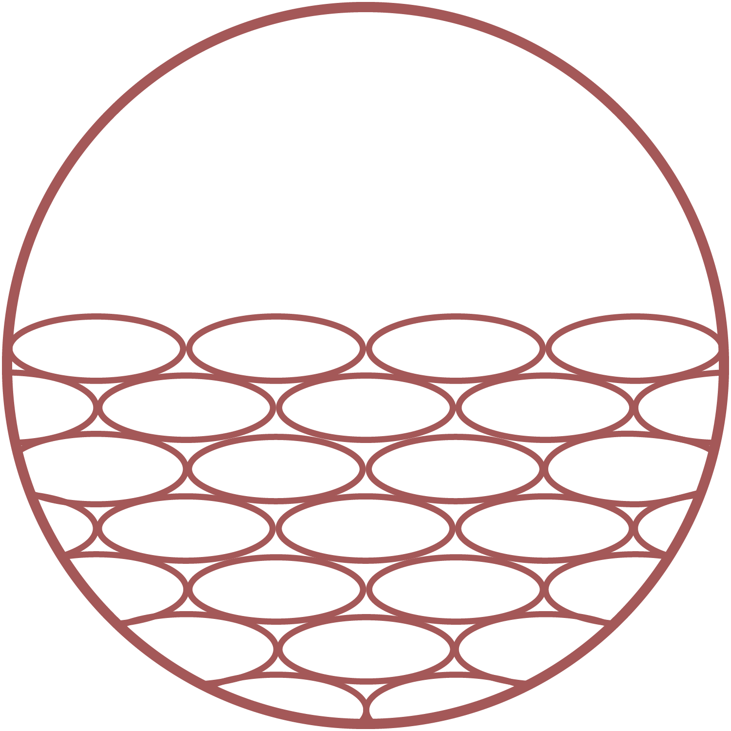 Stylized drawing of a basket filled with oval shapes, resembling a woven pattern.
