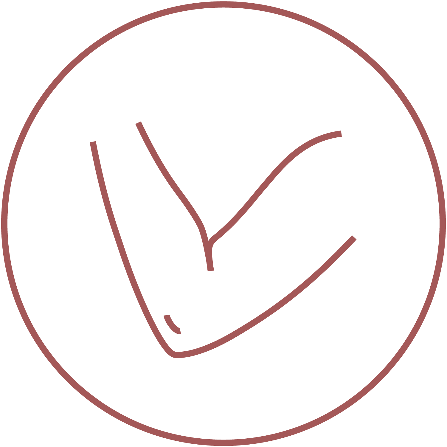 Simple line drawing of an elbow inside a circle.