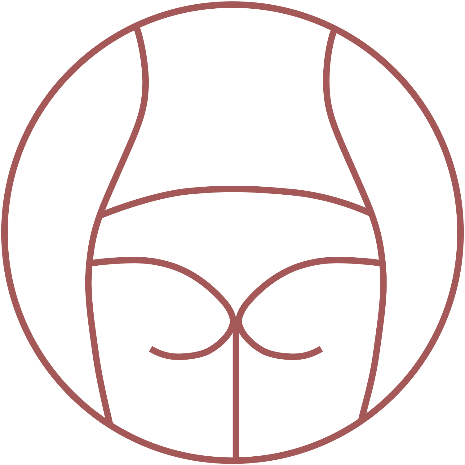 Abstract line drawing of a woman's buttocks and waist within a circle.