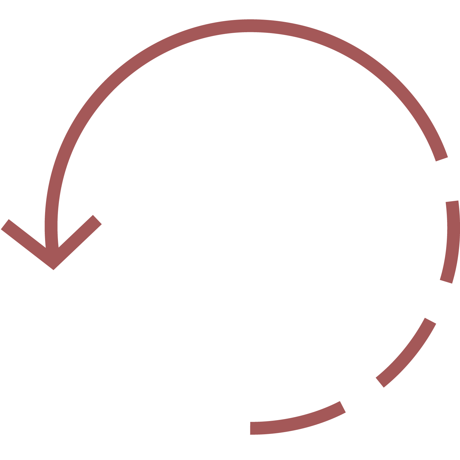 Curved arrow icon pointing left with dashed tail