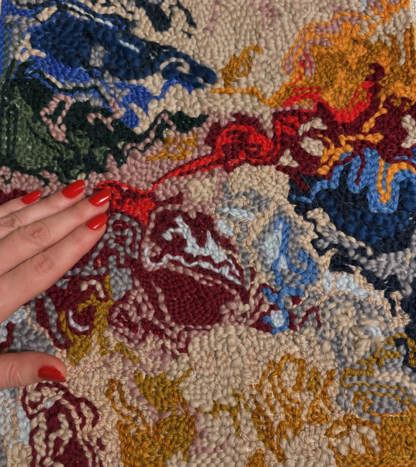 Close up of abstract punch needle artwork