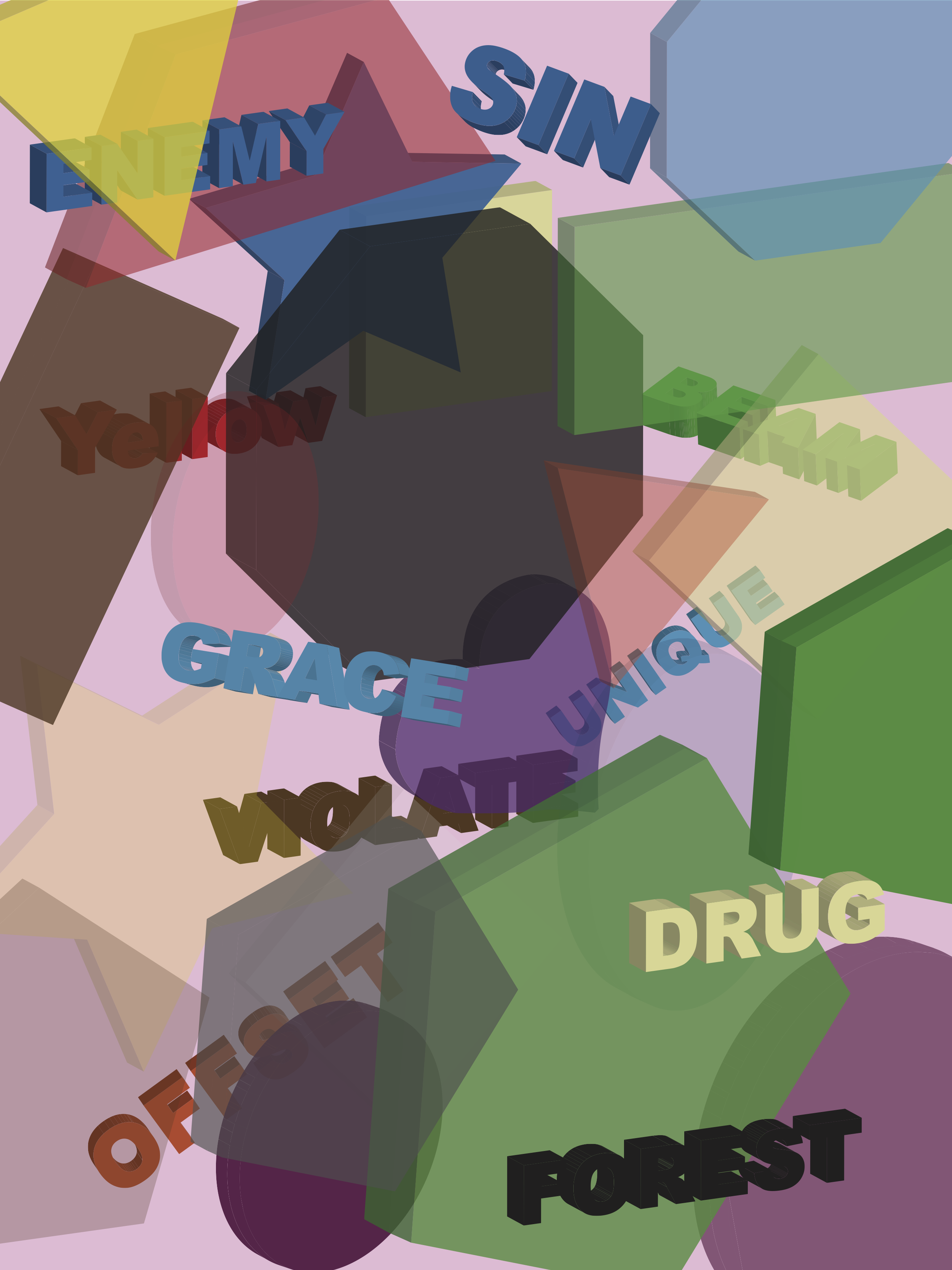 RNG 

What if every element of what is made is randomly decided. This piece was made using random shapes,color, amd opacity levels. As well as random word generator.