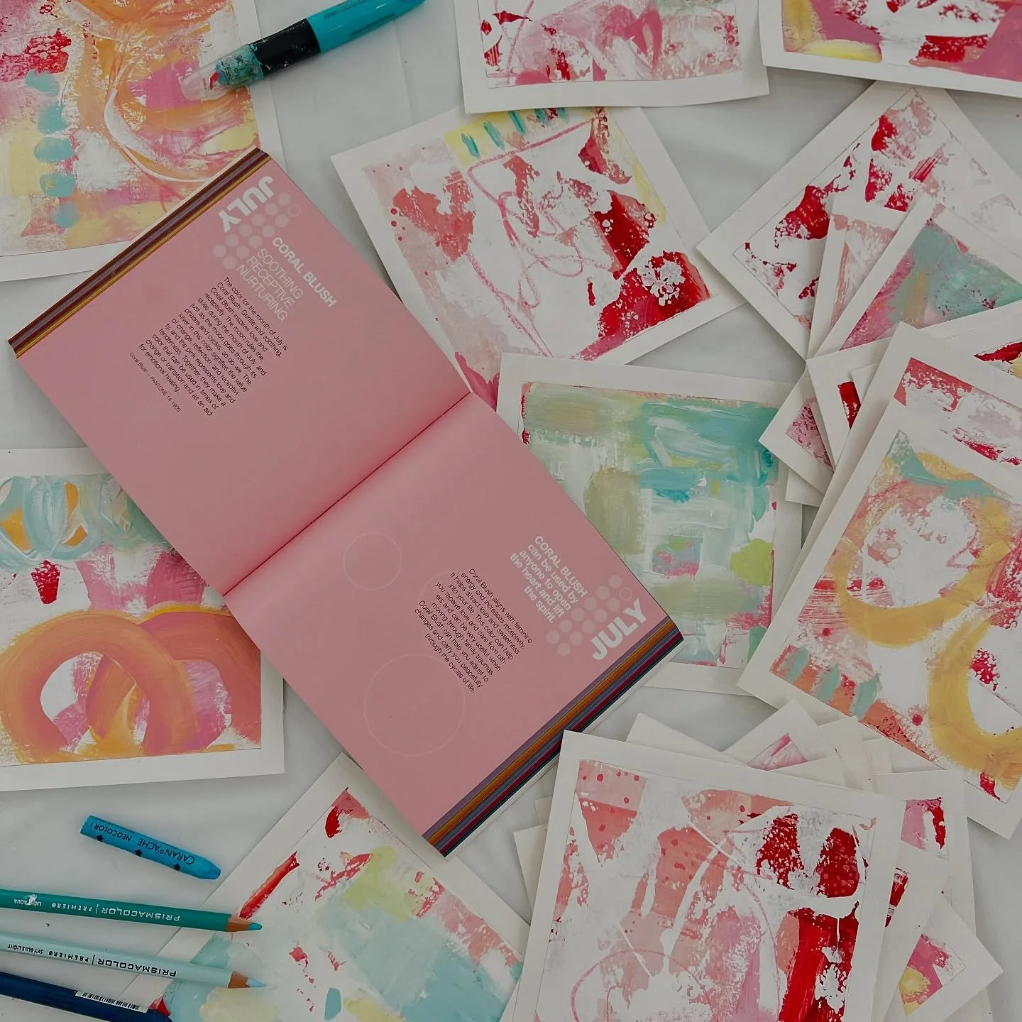Anyone else feeling like they want to go grab some rainbow sherbet right about now!?

Finishing up July&rsquo;s Art Club pieces, adding a few little marks here and there, but over all feeling like my heart is open and my spirts are lifted. 🩷 May tho