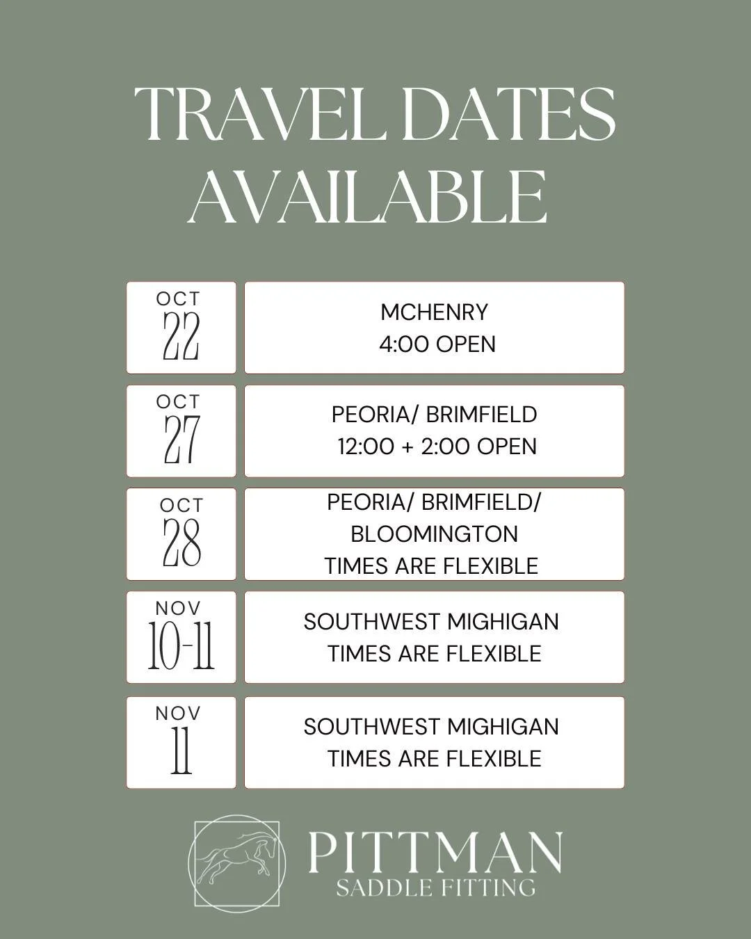 Openings available in these locations and on route from Naperville to those cities!