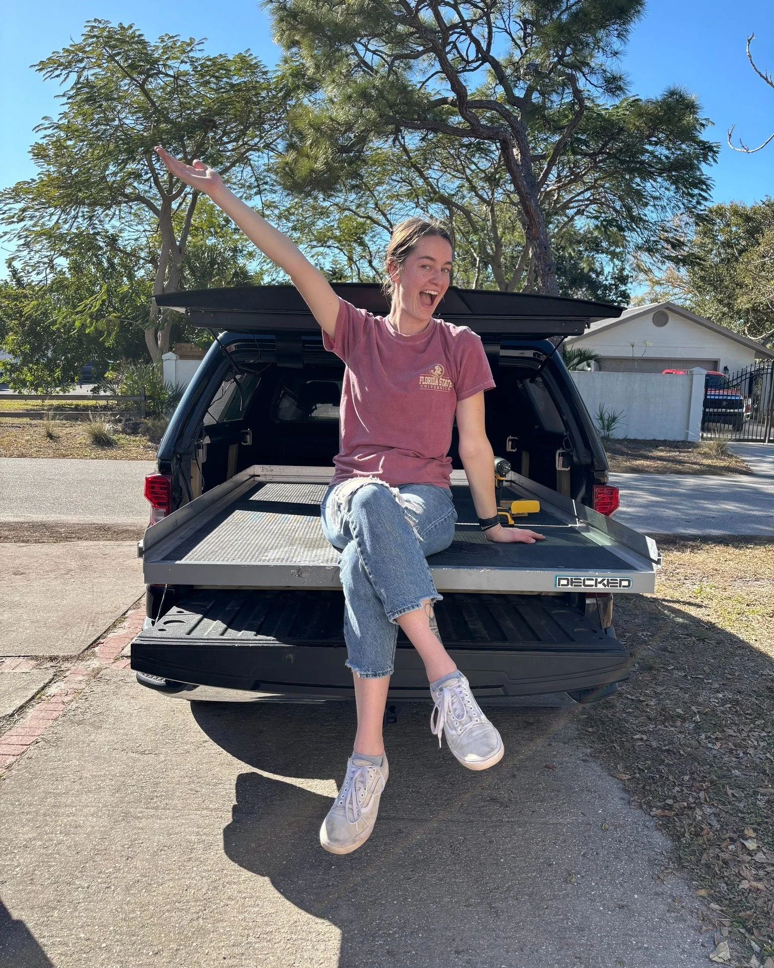 Sorry everyone, you will no longer be able to stare at my butt while I climb around in the back of the truck to look for your gullet bar! Big thanks to my Dad for helping to build a rack system that this sweet glide could ride on!