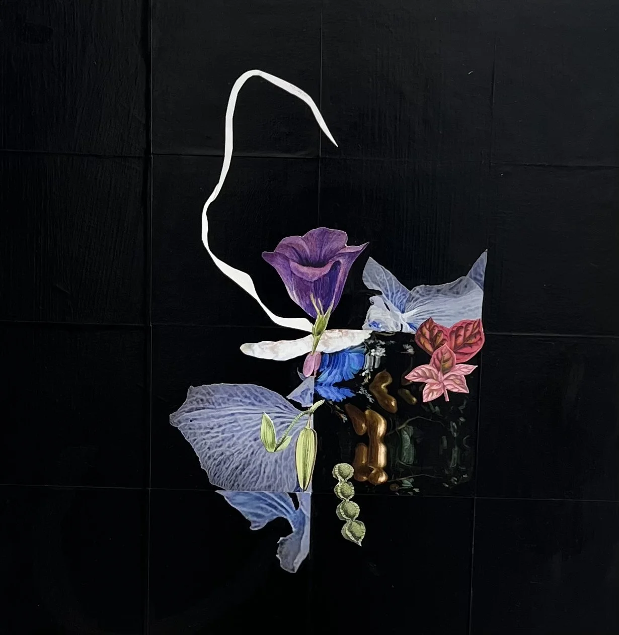 Ikebana 2 - collage on wood panel 20x20"