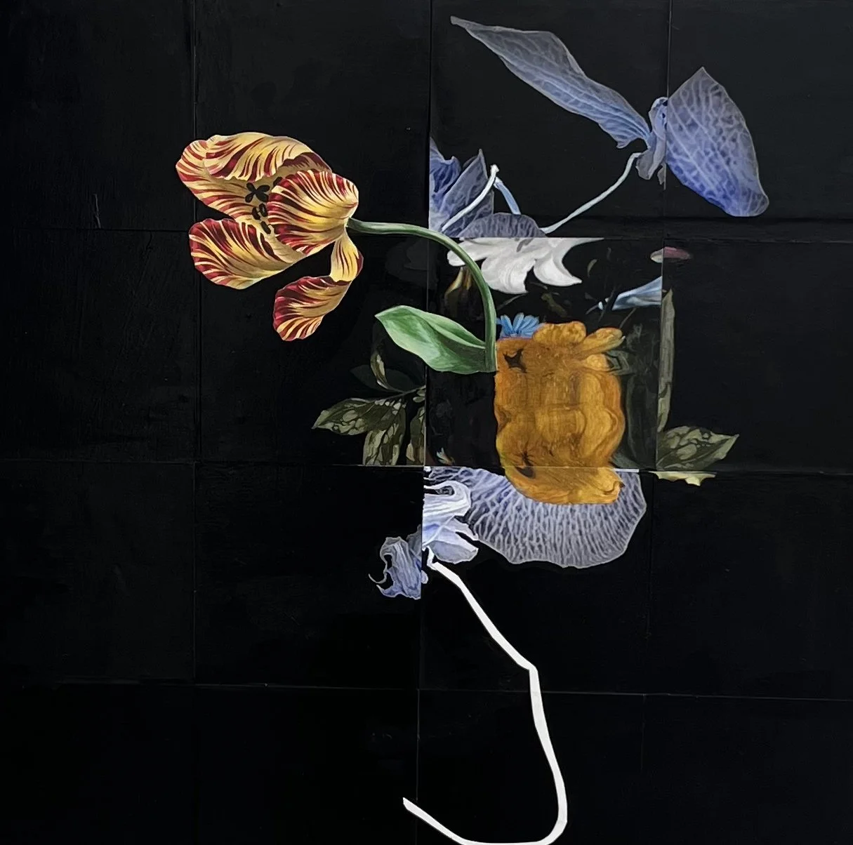 Ikebana 1 - collage on wood panel 20x20"
