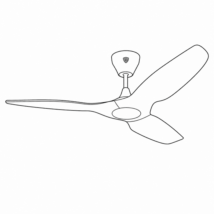 Illustration of a three-blade ceiling fan with an integrated light