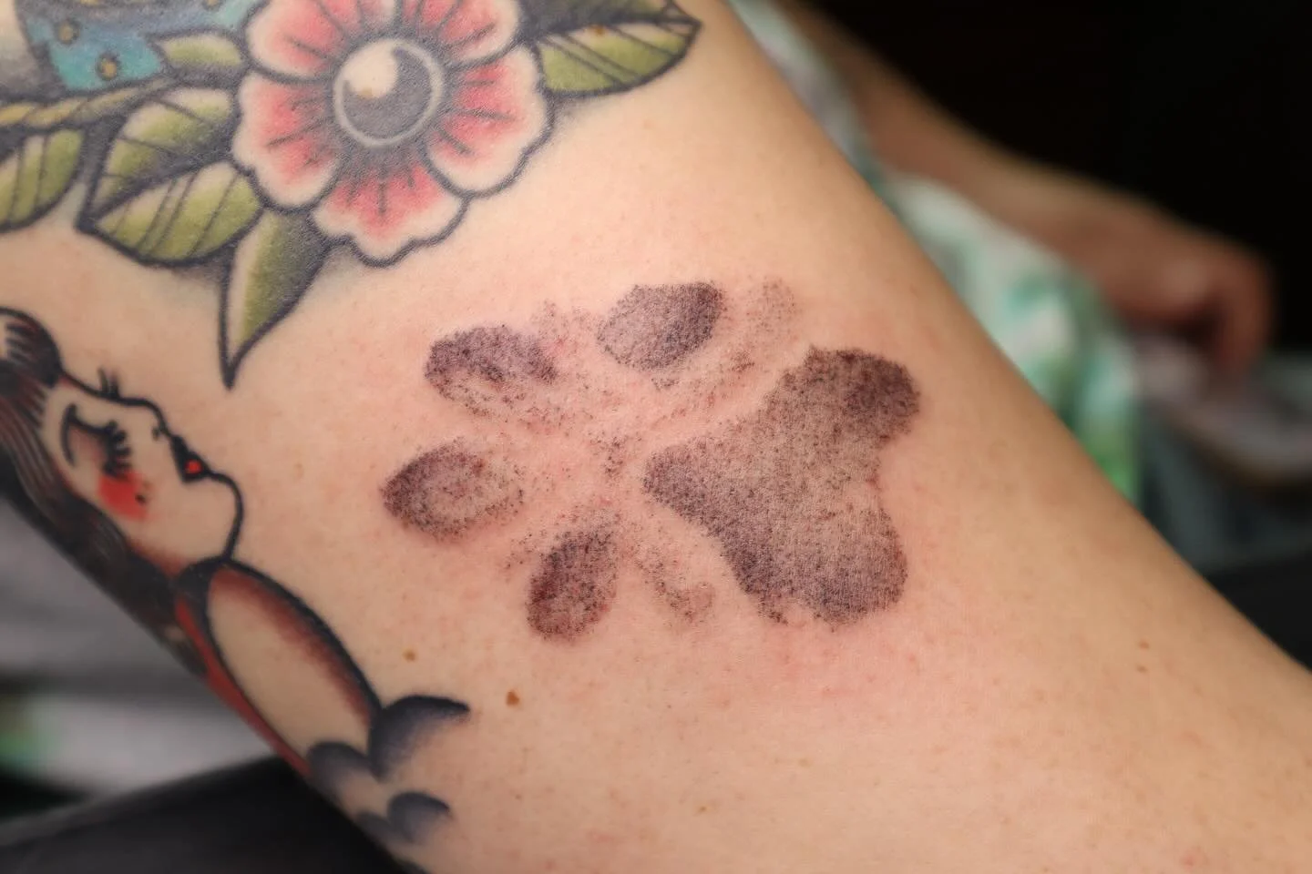 Paw and snoot prints of sweet mira 🪽🐾

I&rsquo;ve tattooed quite a few of these ink stamp paw prints now, and each one is such an honor &hearts;️