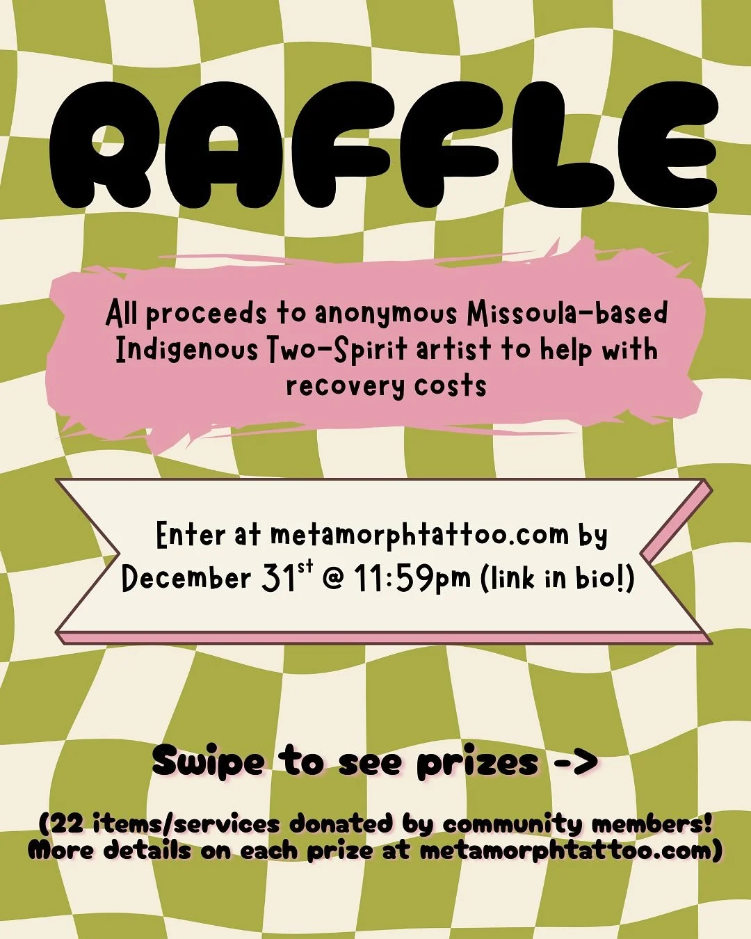 UPDATE: Raffle closed. $1,675 raised! Thank you all so much.

Head to my website to get a closer look at each of the raffle items &amp; enter by December 31st at 11:59pm! 

Biiiig thank you to everybody who donated items and services to be raffled. A