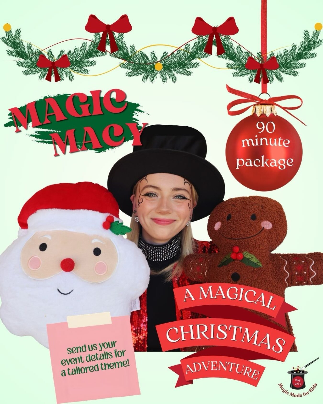 It&rsquo;s the most wonderful time to start planning your End of Year Events!
For an easy, hassle-free process, send me details of your event and I will customise a package for a magical event everyone will love with Magic Macy&rsquo;s Magical Christ