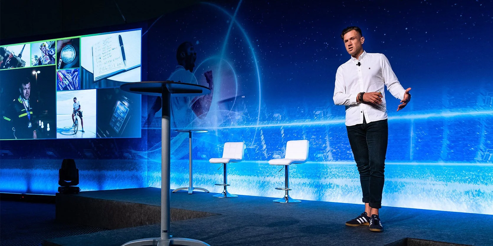 James Golding Public Speaking on stage