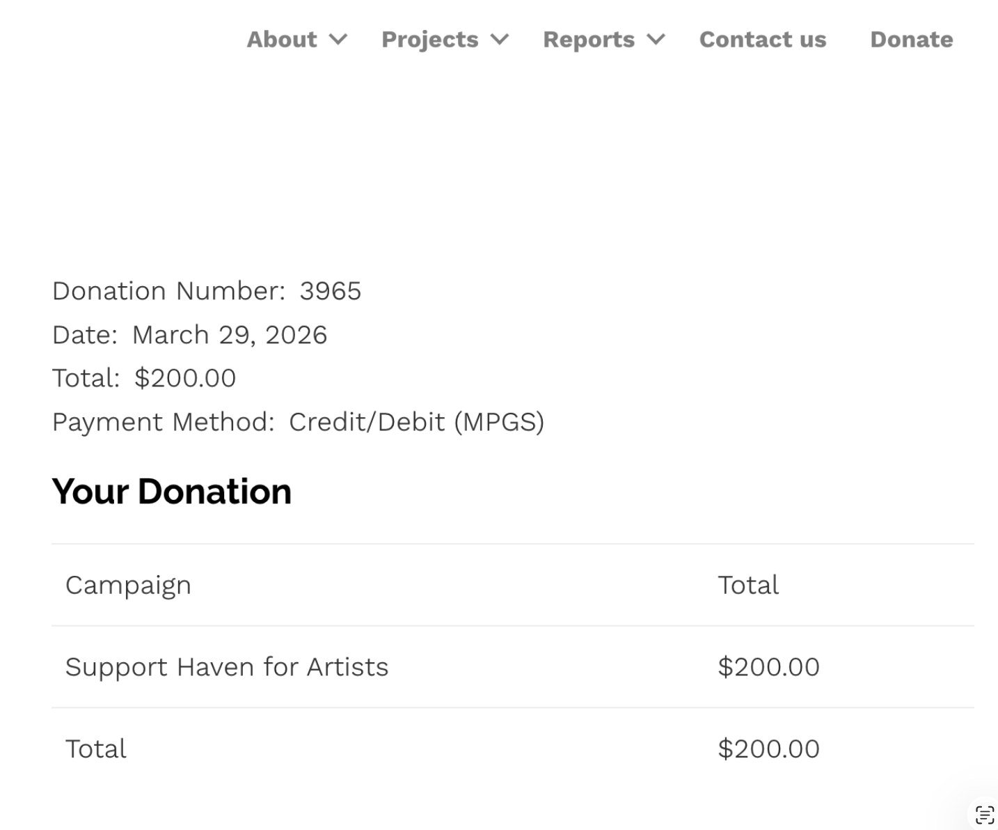 A donation receipt from BABA SAID NO to support relief in the levant