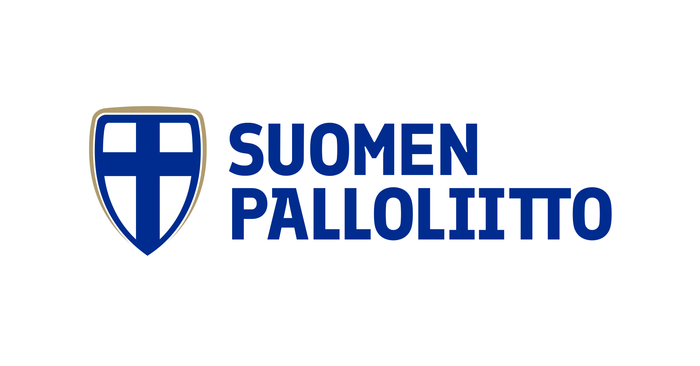 Suomen Palloliiton logo, jossa sininen risti ja teksti 'SUOMEN PALLOLIITO'.