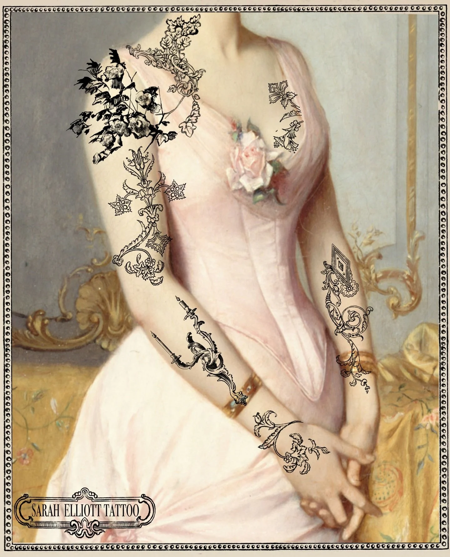 This is one of my favourite paintings to use as a model for different tattoo ideas. Something as expansive as this would take many many sessions but there&rsquo;s something really rewarding about watching them come together slowly.

To book in, pleas