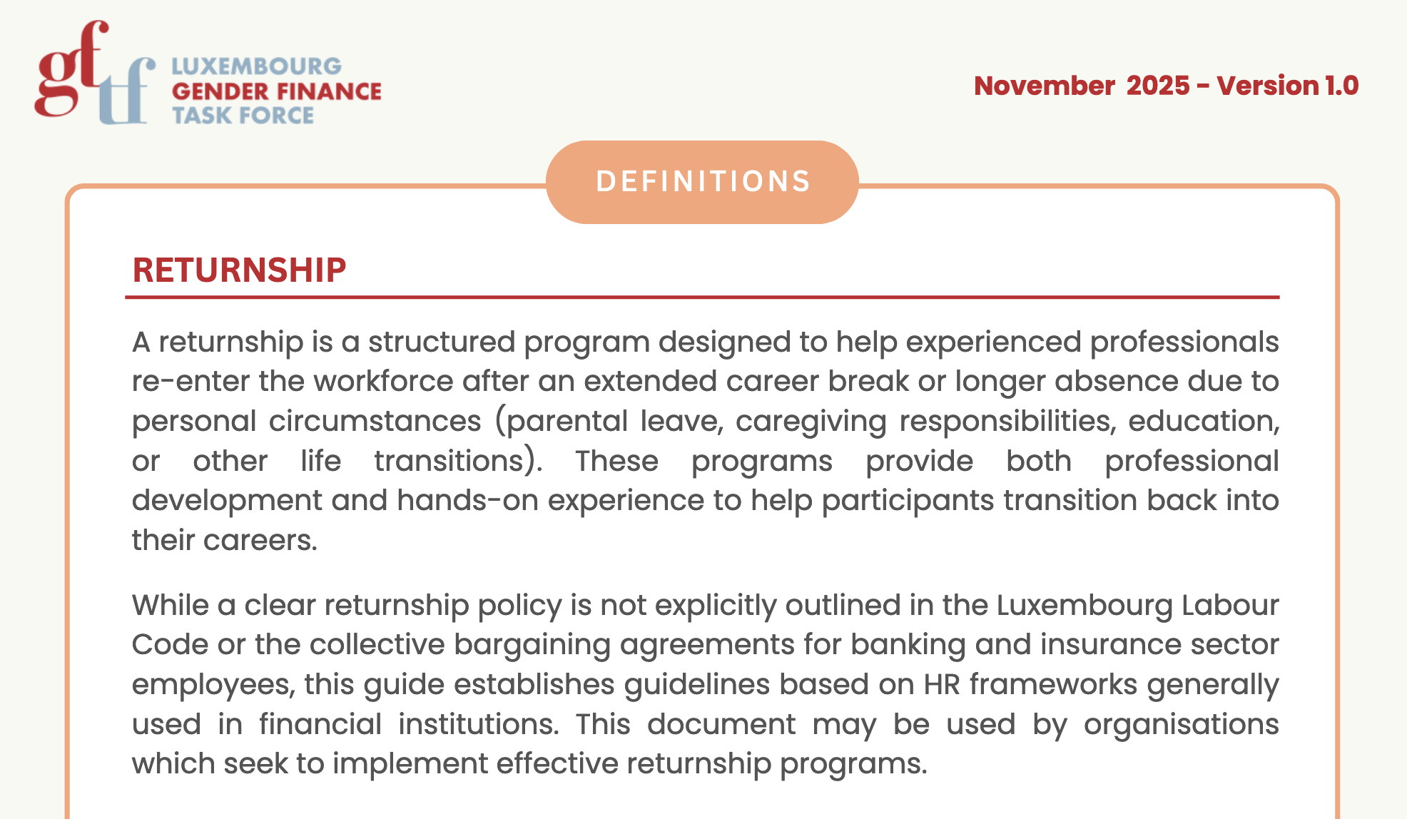 Returnship Definitions 