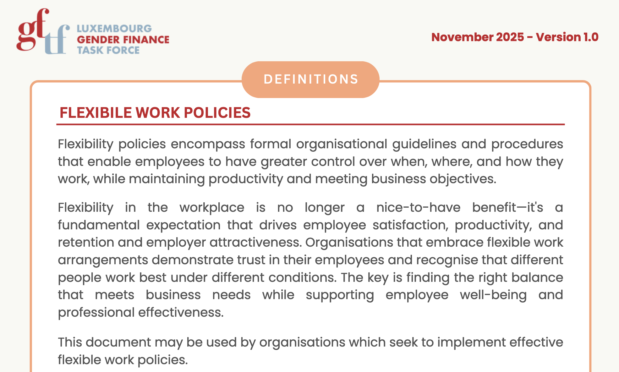 New Framework Published on Flexible Work Policy Definitions