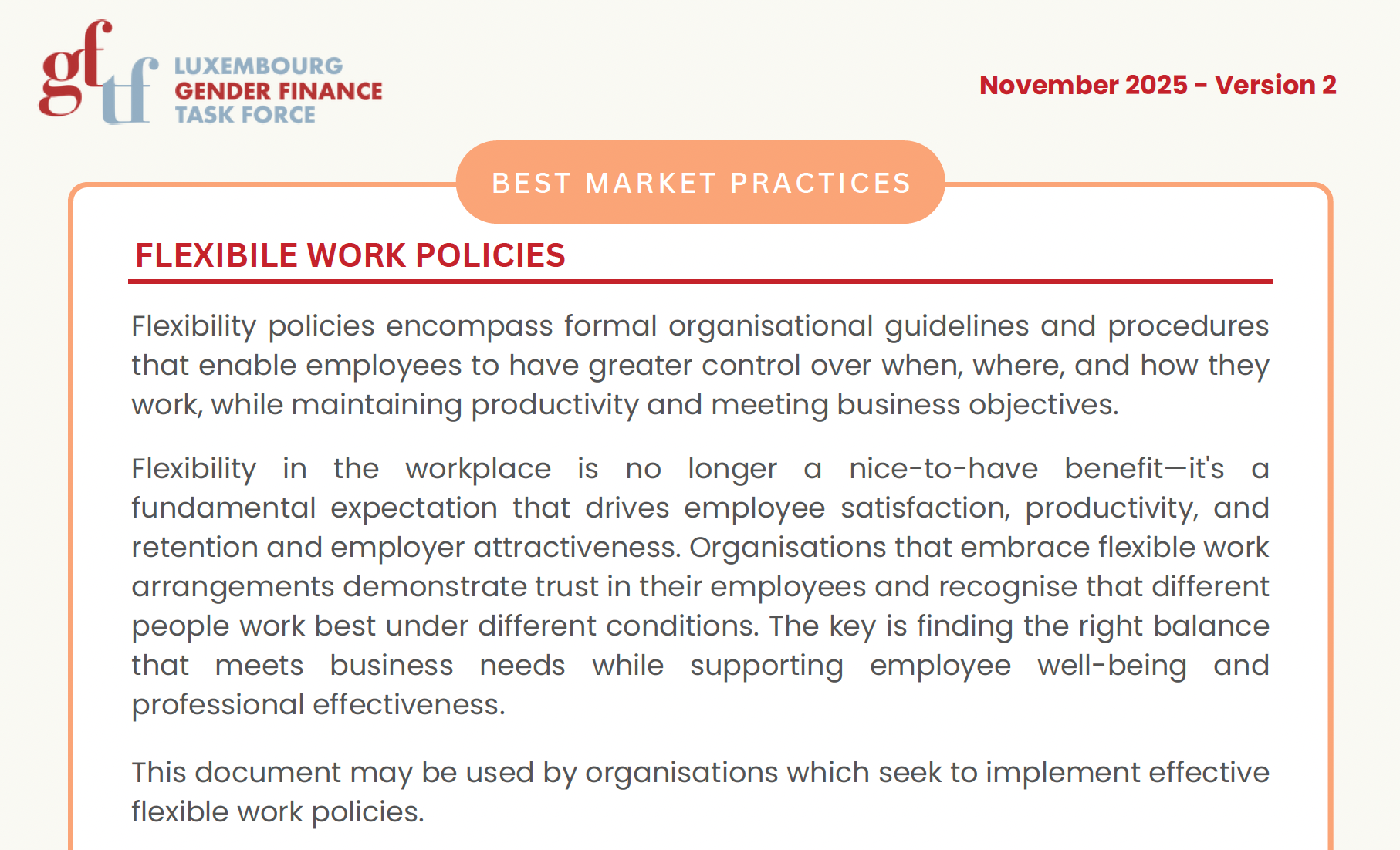 New Framework Published on Flexible Work Policy Best Market Practices