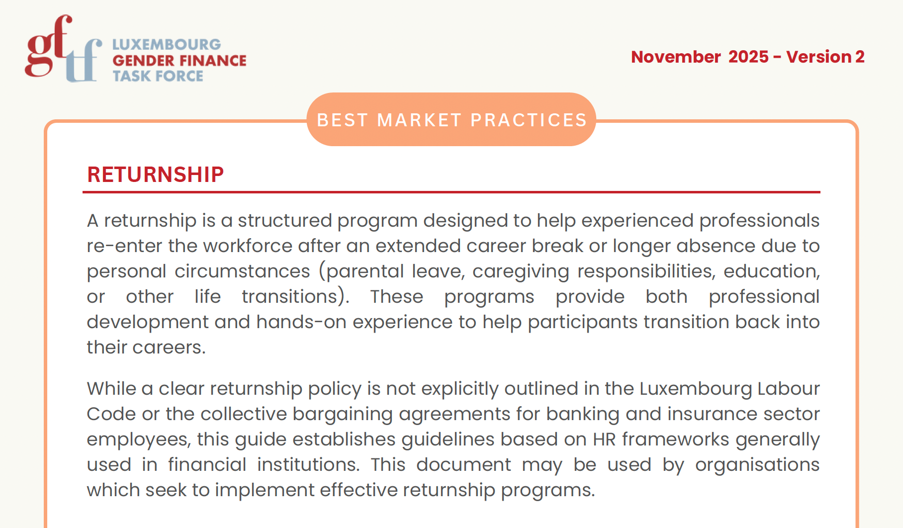 Returnship - Best Market Practices