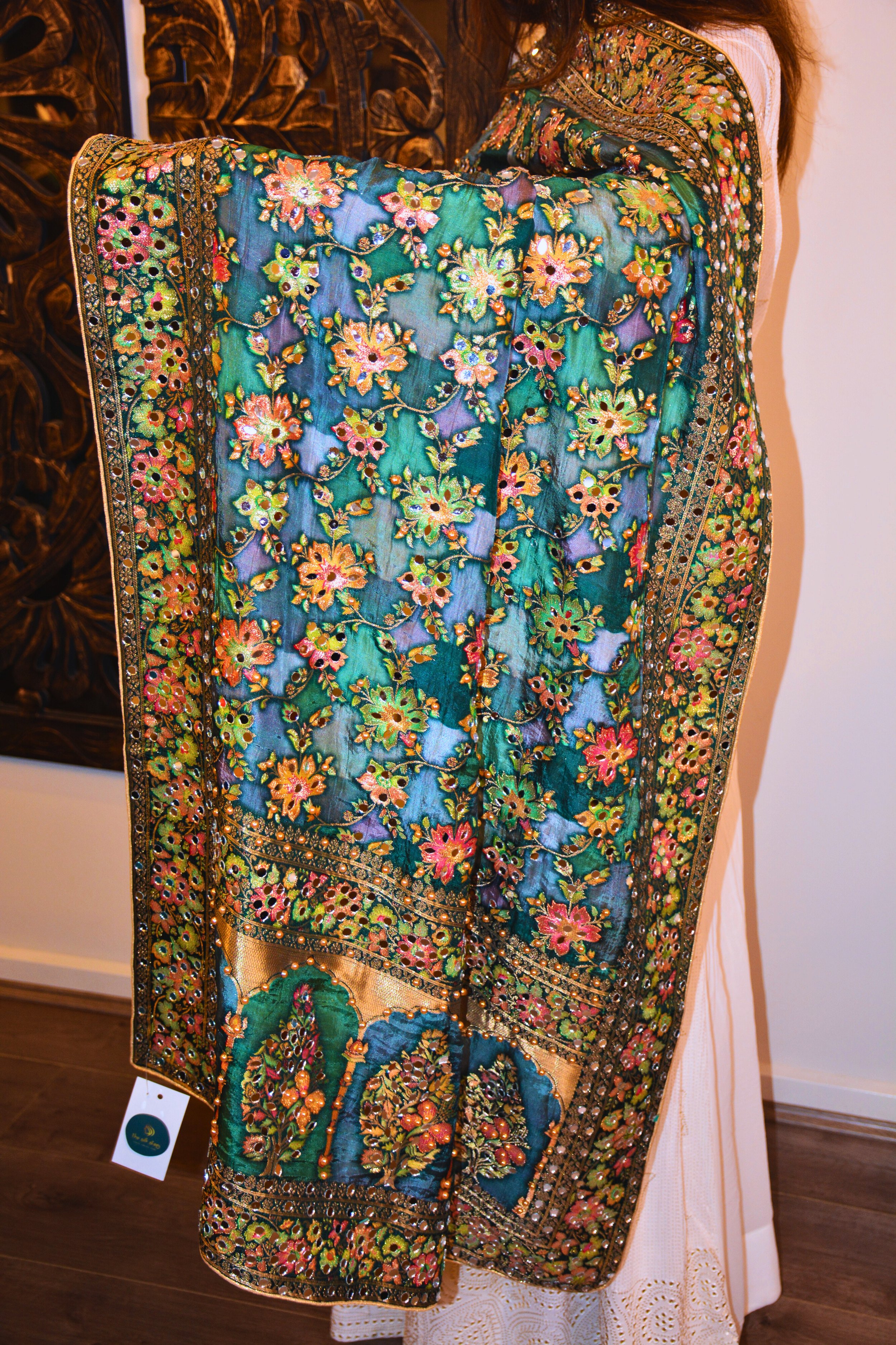 Pakistani Dupatta - Mirror and Pearl - Green