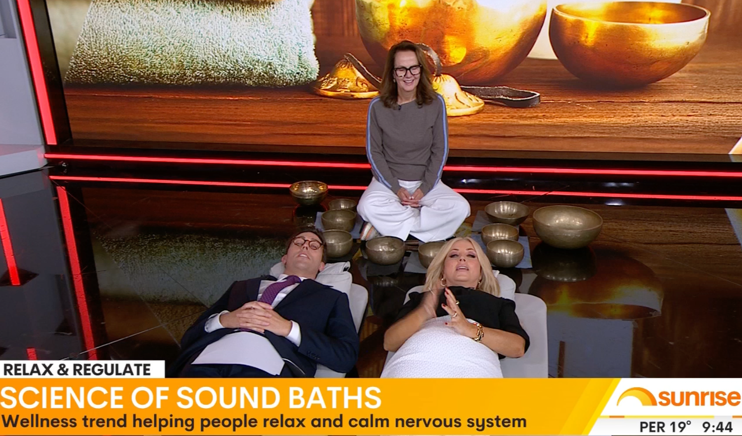 Sharing the scientific benefits of Sound baths on Channel 7’s Sunrise program