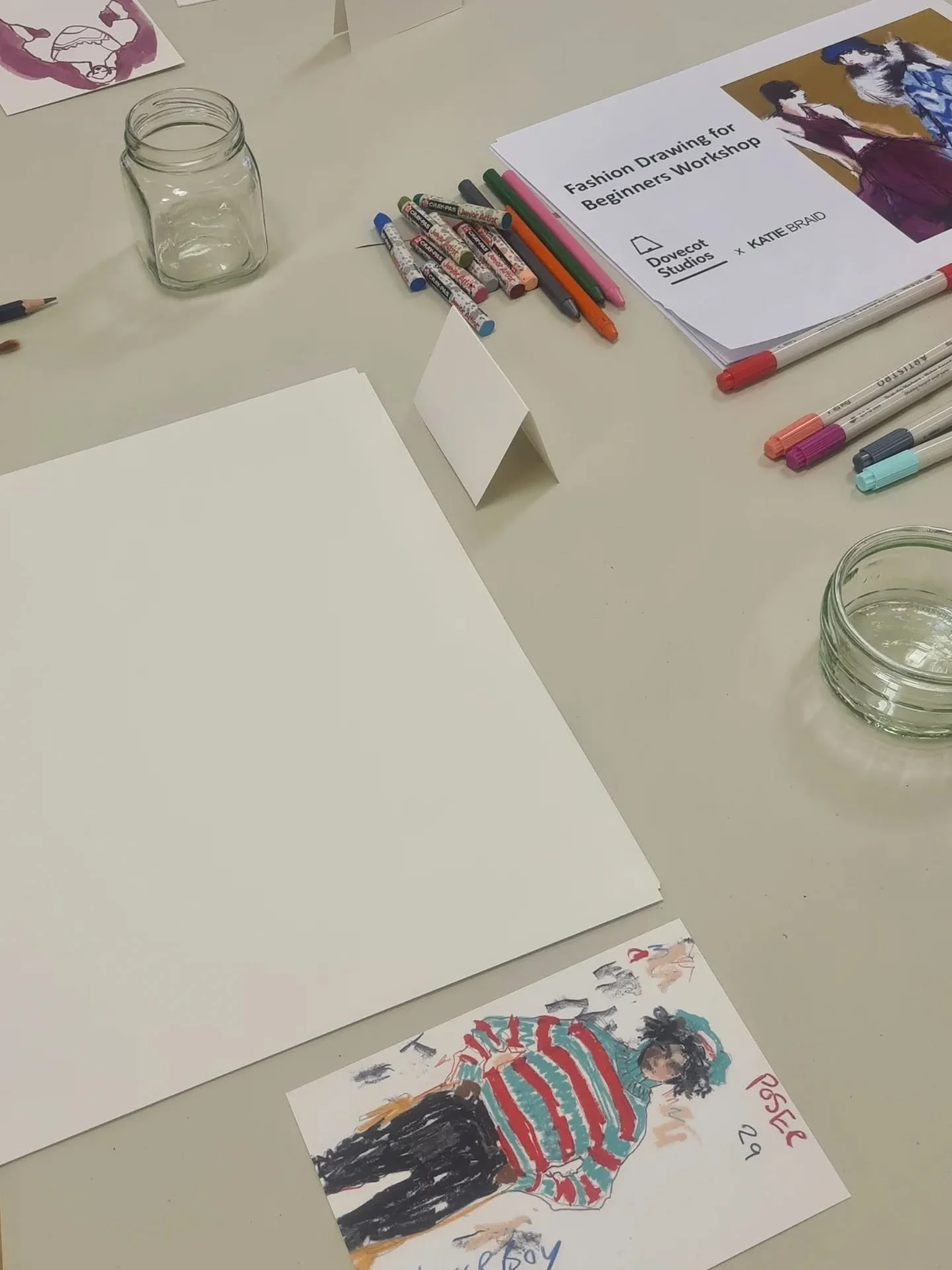 Dovecot Studios 27.01.26
Fashion Drawing for Beginners Workshop, taking inspiration from Drawing on Style: Original Fashion Illustration. 

What a gorgeous morning leading up an energetic workshop of creative mark making for fashion. We drew, we squi