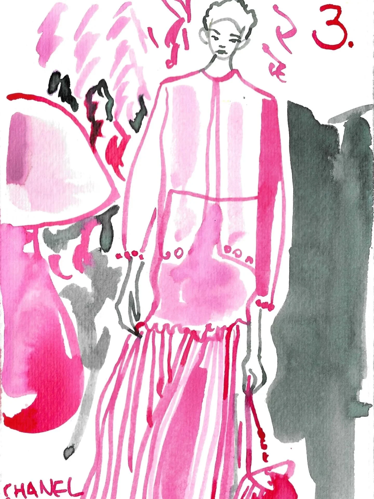 A couple of teeny tiny Chanel couture studies, love drawing these hate scanning and weird cropping these for Instagram. 

I loved exploring the cut and texture of this collection through inky marks and the joys of the set design ♡

@chanelofficial 

