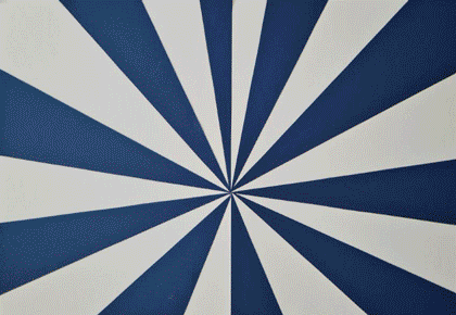 Close-up view of a blue and white radial striped fabric pattern.