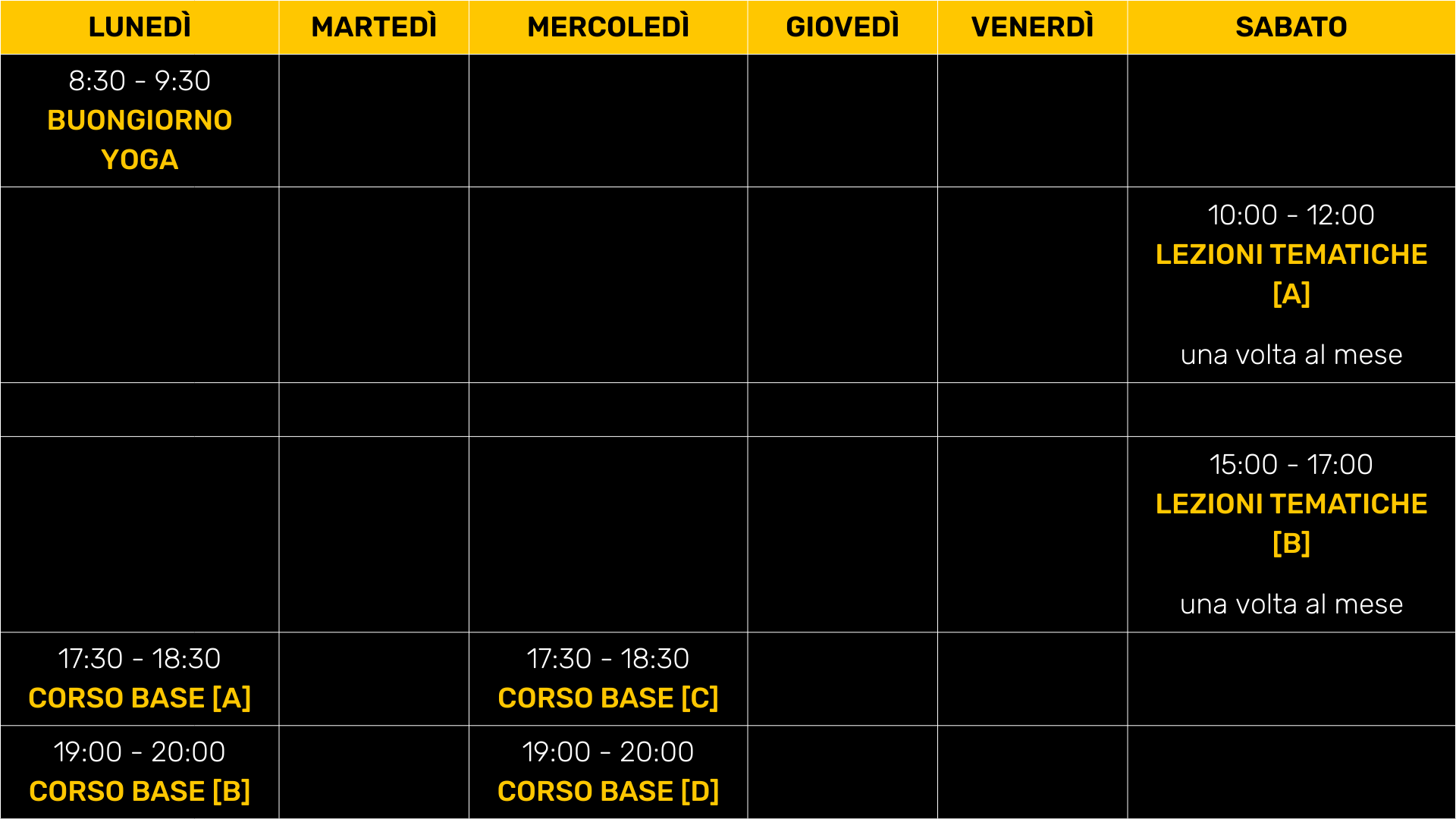 Orari ChiaroScuroYoga Ravenna stagione 2025-2026