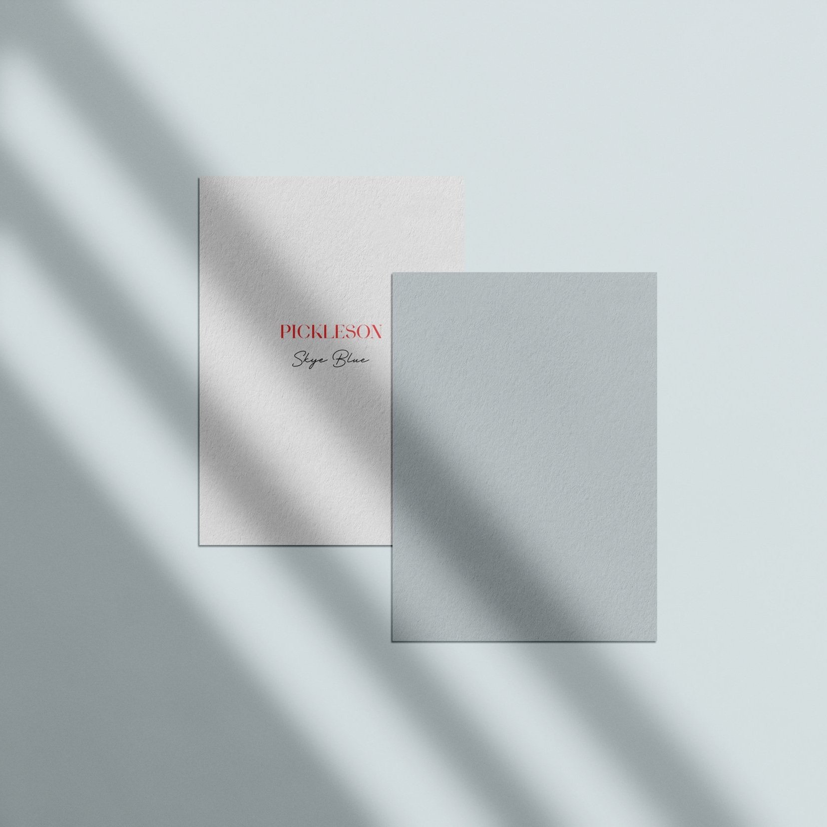 Sample Card for Skye Blue by The Pickleson Paint Co. A pale, soft blue with calming elegance.