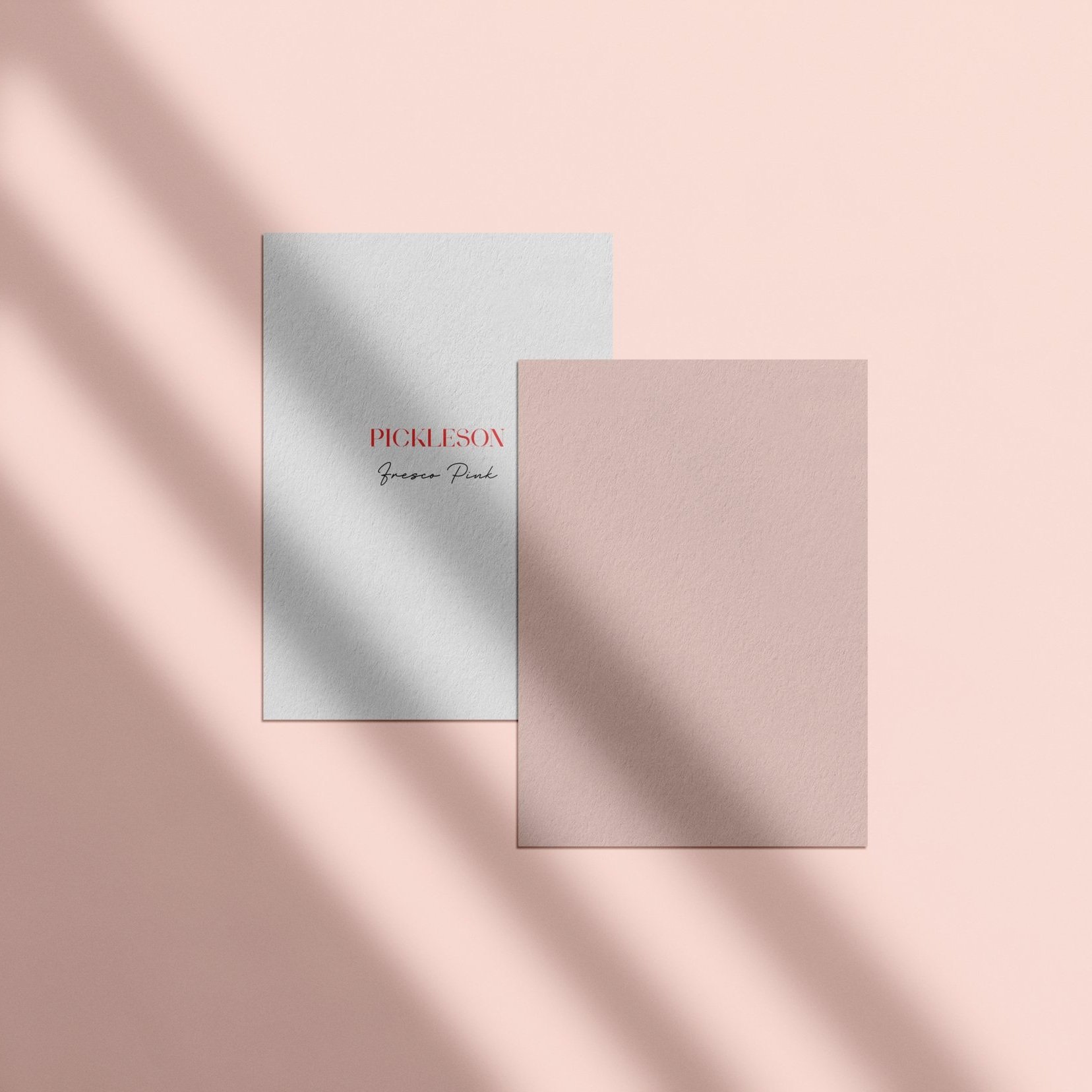 Sample Card for Fresco Pink by The Pickleson Paint Co. A muted, soothing pink for serene spaces.