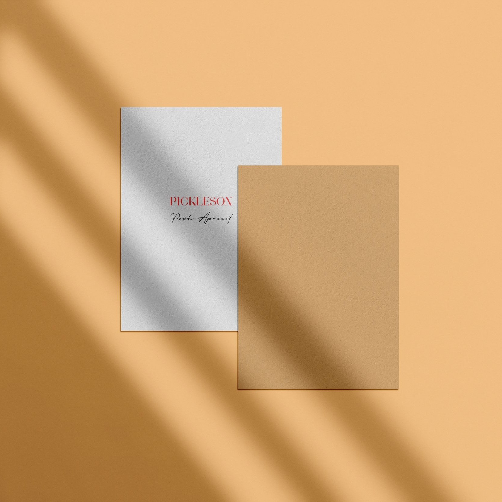 Sample Card for Posh Apricot by The Pickleson Paint Co. A warm apricot yellow that transforms when touched by sunlight.
