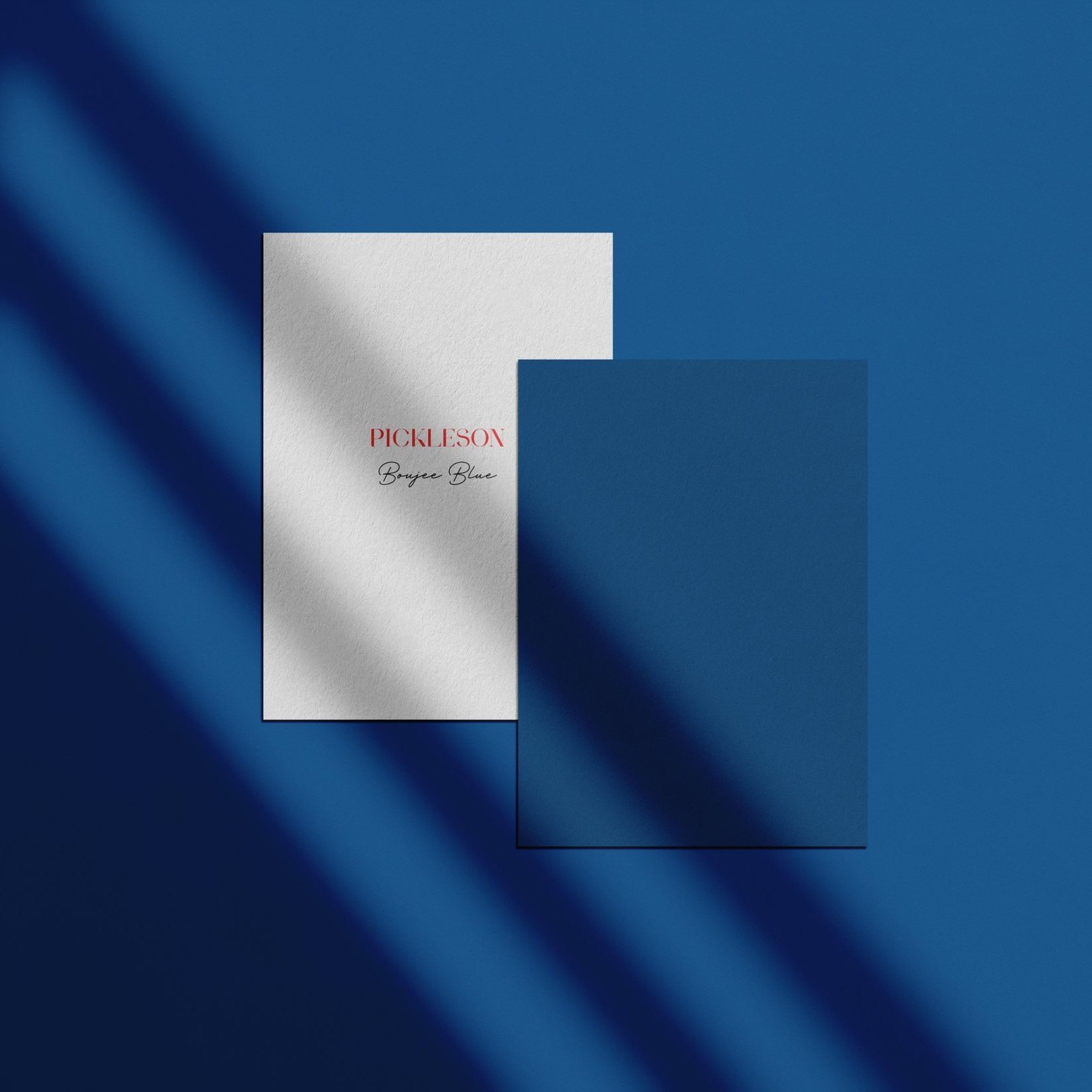 Sample Card for Boujee Blue by The Pickleson Paint Co. A bold designer blue that really makes a statement.