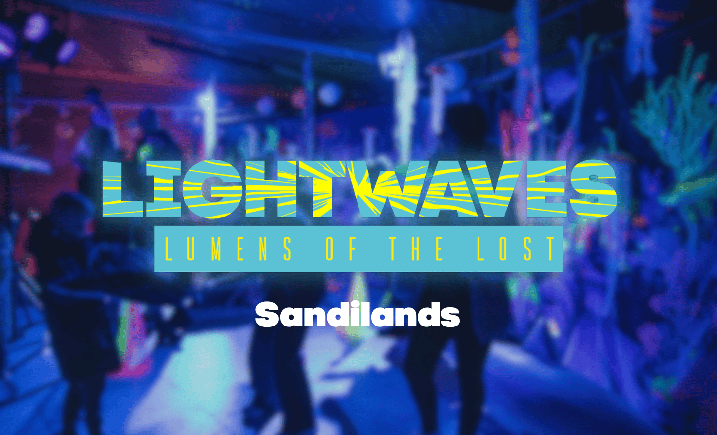 a graphic that reads 'lightwaves lumens of the lost - sandilands' with an out of focus colourful light background.