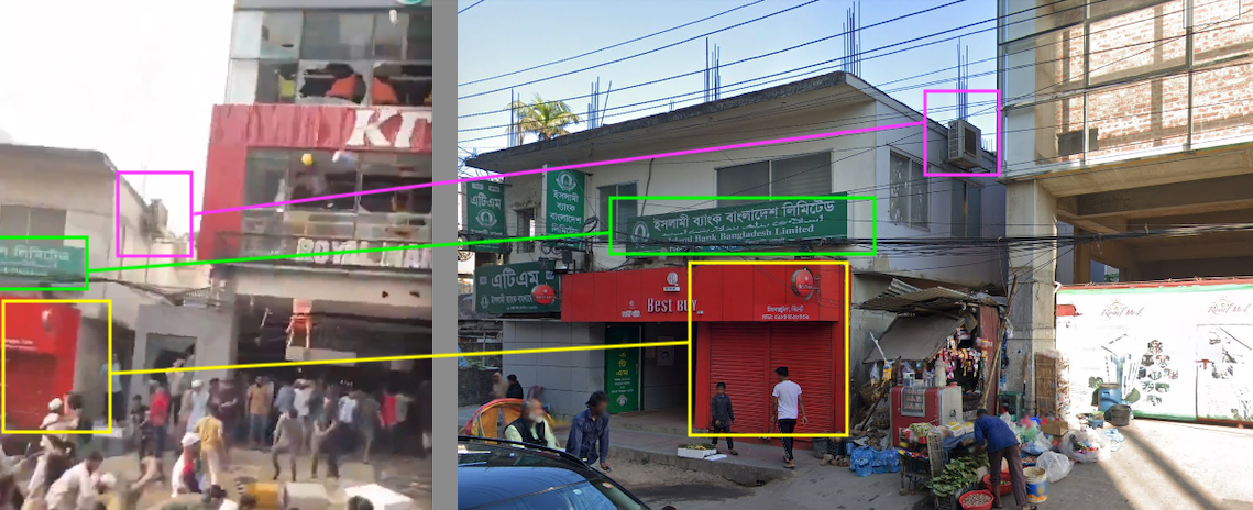   Image:    24.899264956016488, 91.8718805733396    (the KFC was under construction in Google Maps)  