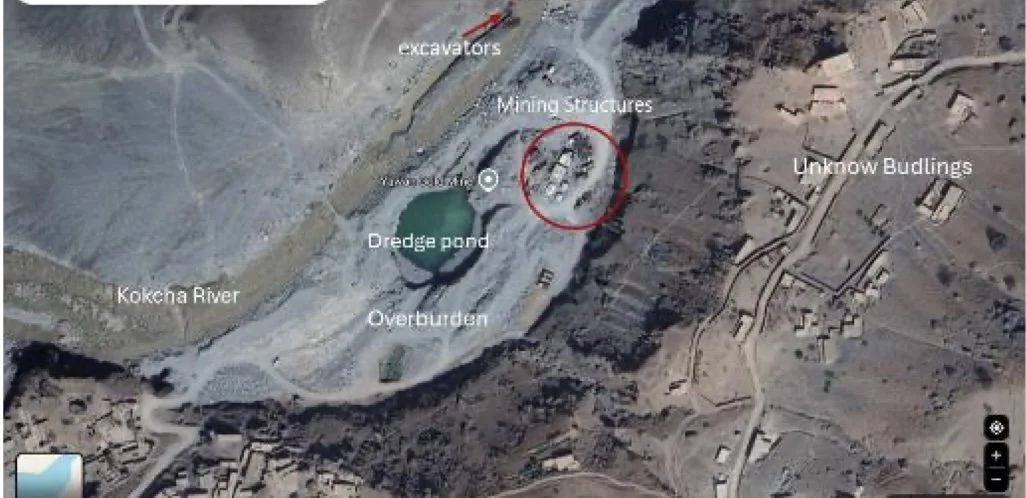 Figure: Yawan gold mine in Badakhshan, as shown on Google Maps in 2025 from Muram’s report.