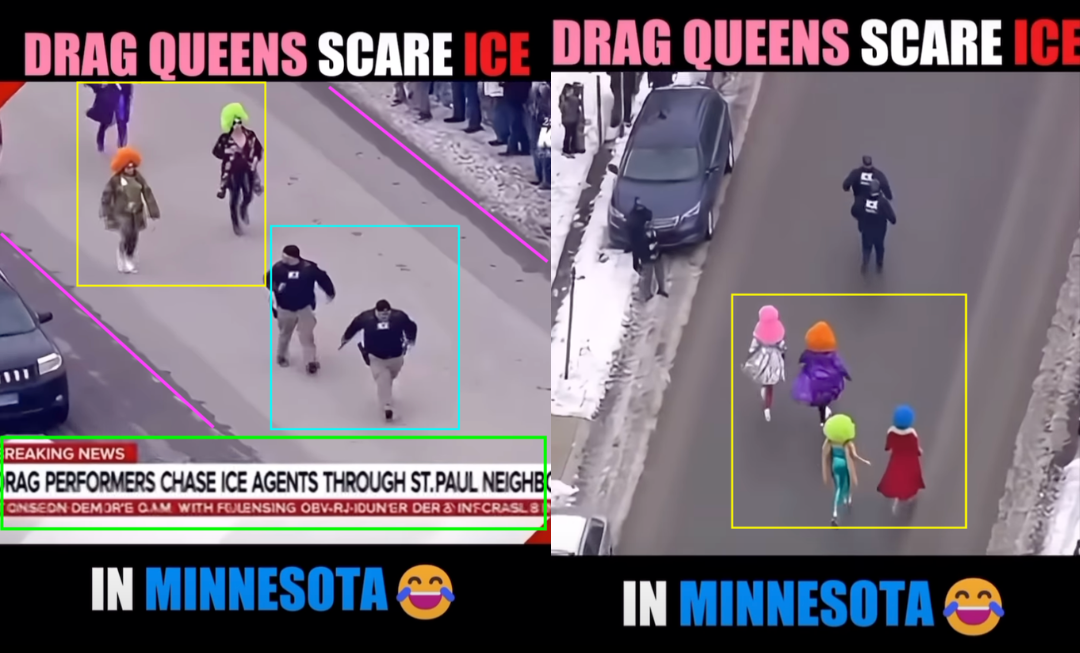  Figure: AI-generated  video  claiming drag queen chasing ICE agents.  