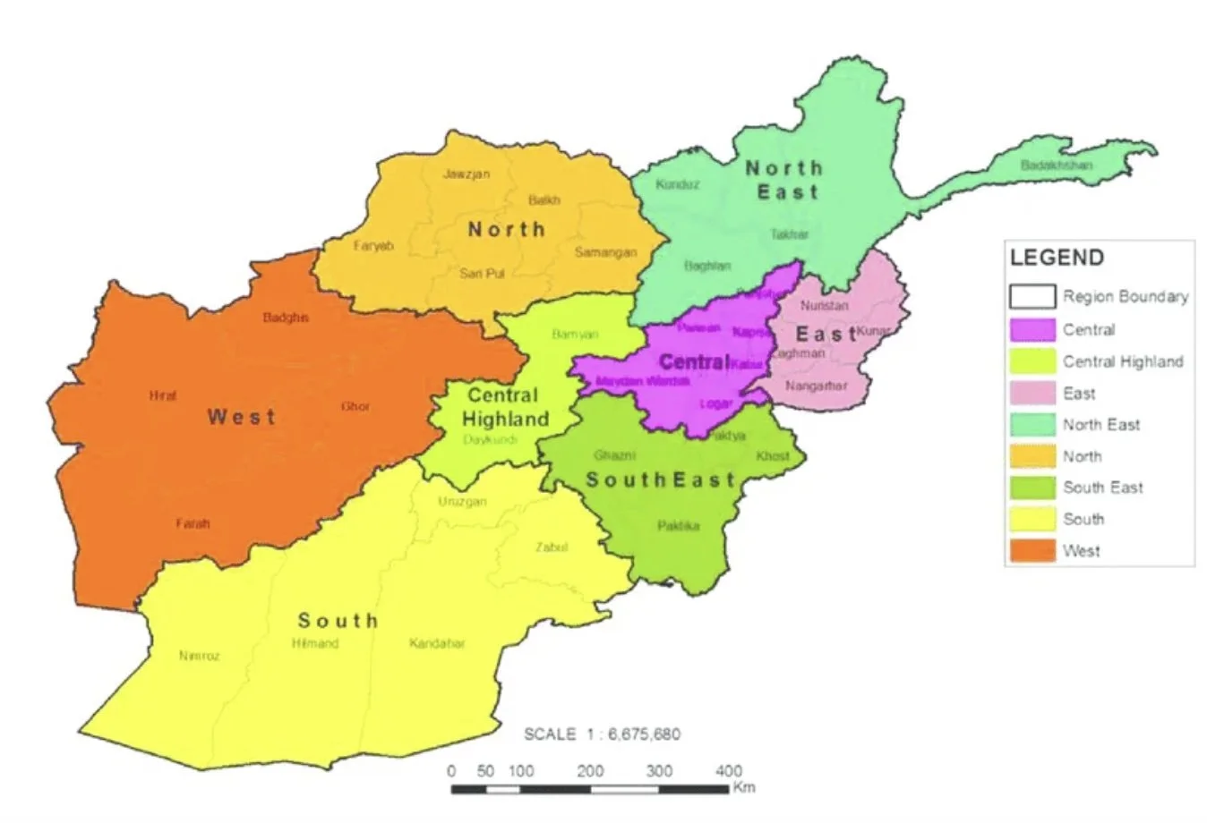Figure: Map of Afghanistan’s regions from ResearchGate.