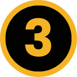 Number 3 badge with black center, yellow border, and yellow number