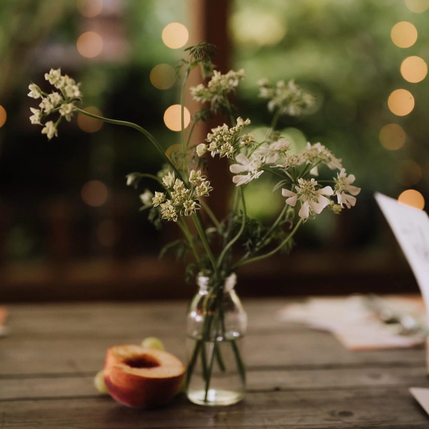 Orlaya bud vase and table fruits