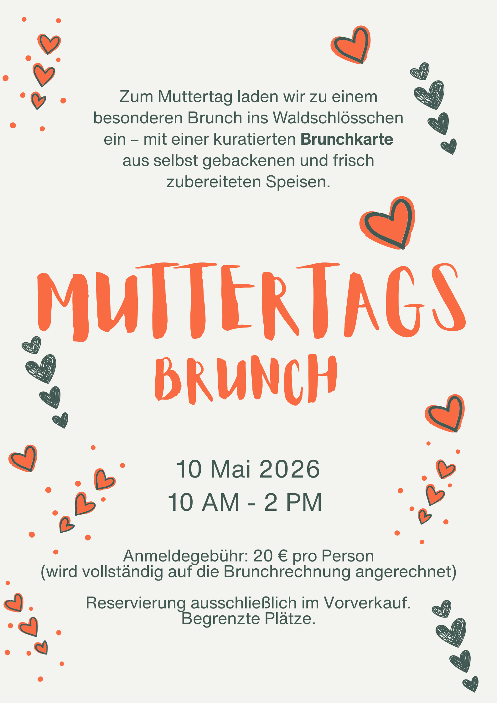 Muttertagsbrunch / 10.Mai / 20€ p. Person Anmeldegebühr
