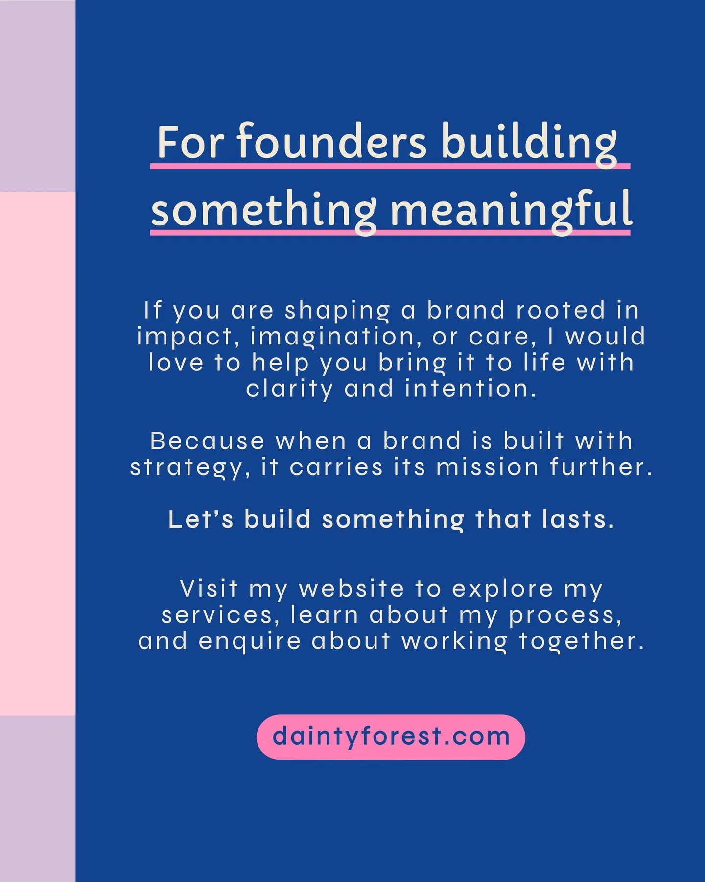 If you&rsquo;re building something rooted in impact, imagination, or care, this is for you.

I work with founders who want more than a logo.

They want:

&bull; A brand that carries their mission clearly
&bull; Visuals that feel aligned and confident
