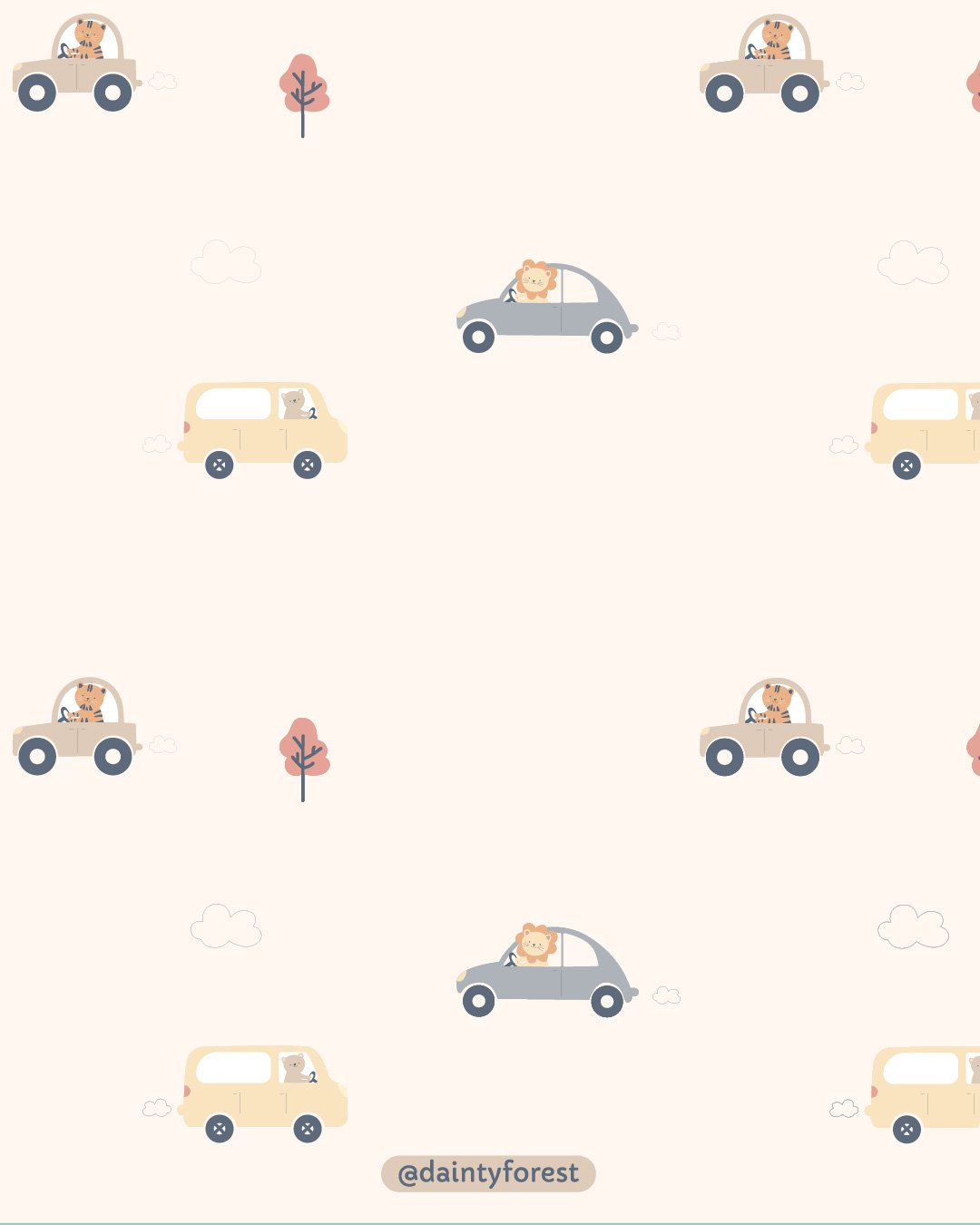 The cutest little pattern for a babywear brand. Just look at those little cuties riding in their cars. Who is your fave? I think it's the tiger for me 🐯