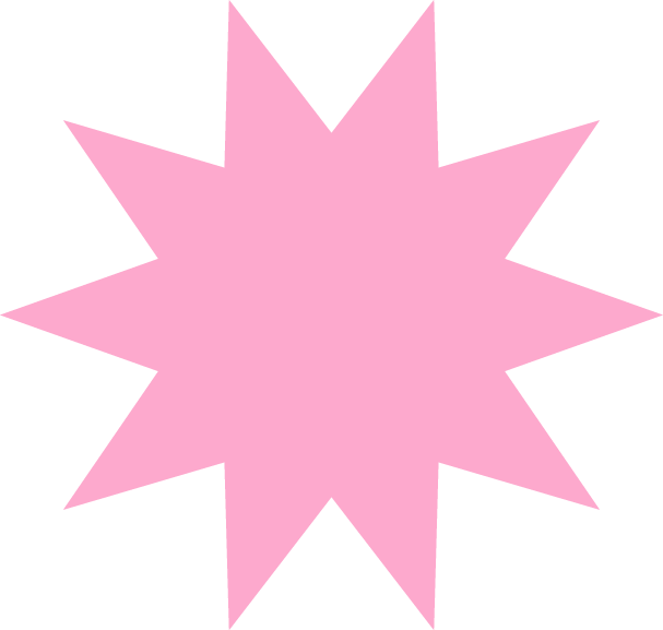 Pink starburst shape on a white background.
