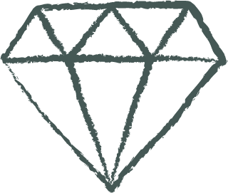 Line drawing of a diamond shape with multiple facets.