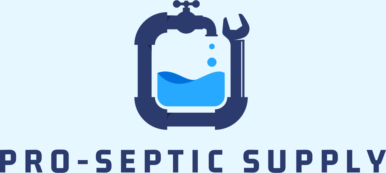 Logo of Pro-Septic Supply featuring a stylized pipe, faucet, and wrench forming a circular shape with a water icon inside, blue color scheme.