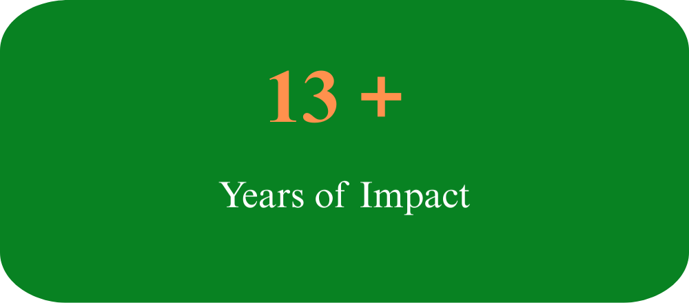 Green impact block showing "13 plus Years of Impact"