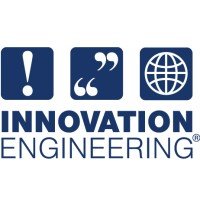 Logo with three icons: exclamation mark, quotation marks, and globe, above the text 'Innovation Engineering' in blue font.